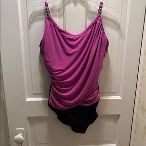 Purple and Black Draped Swimsuit